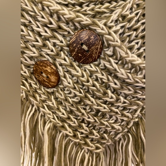 Knitted Loop Fringe Infinity Scarf Sweater Collar Crochet V-neck Wooden Buttons - Picture 2 of 5